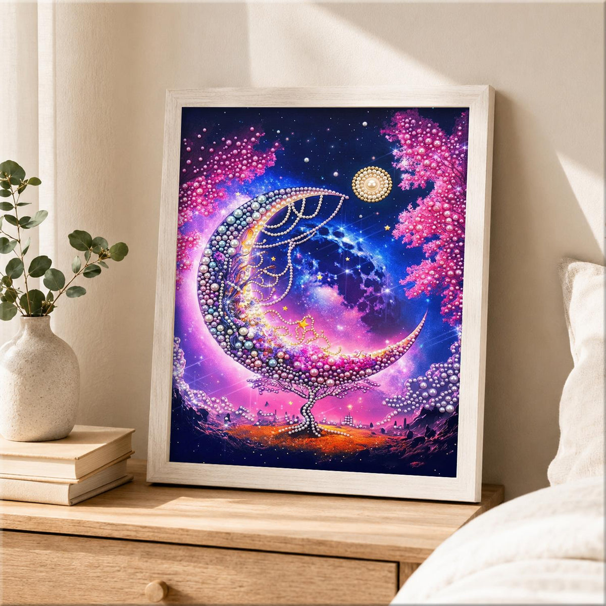 Galaxy Crescent and Blossom Tree pearl painting – image 2