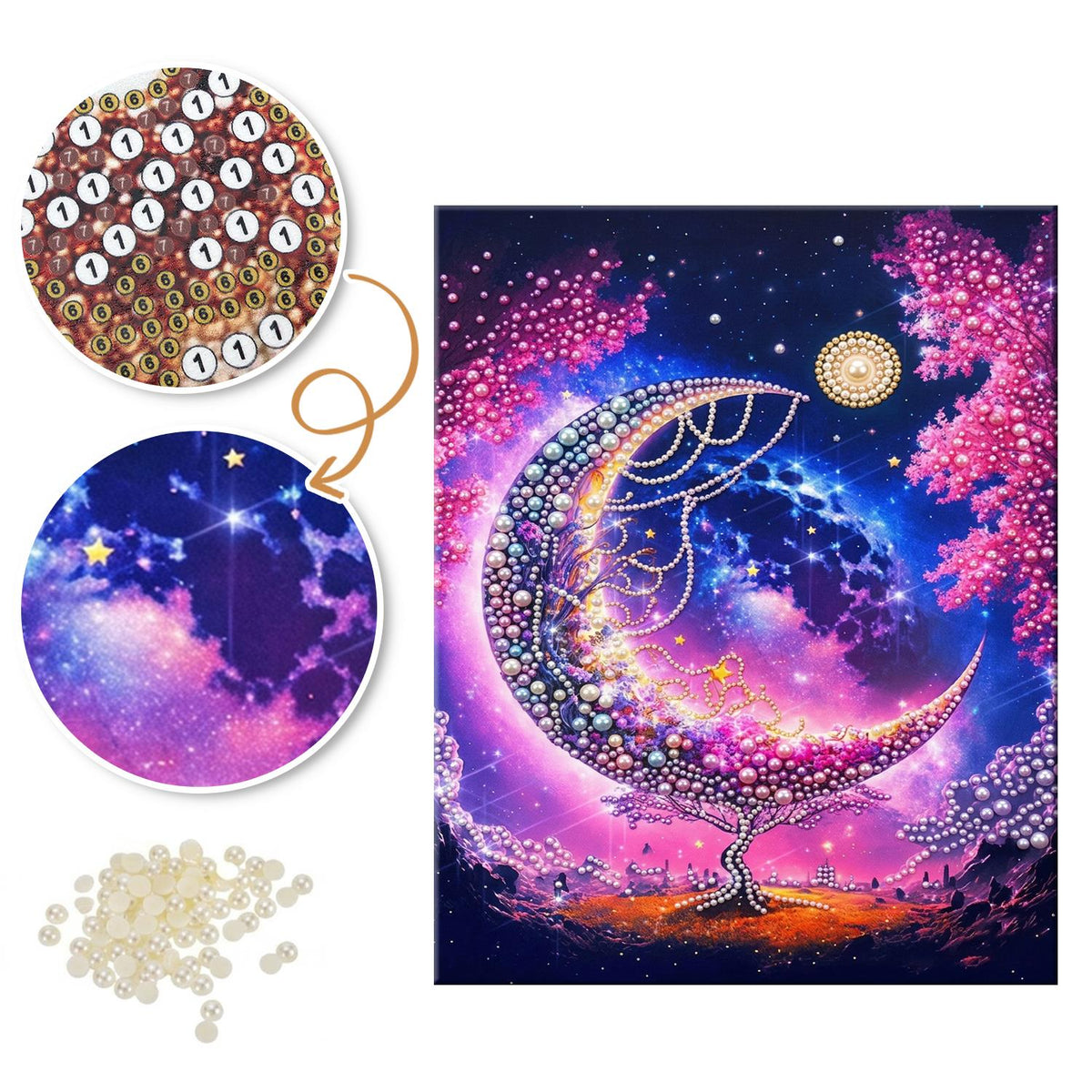 Galaxy Crescent and Blossom Tree pearl painting – image 6