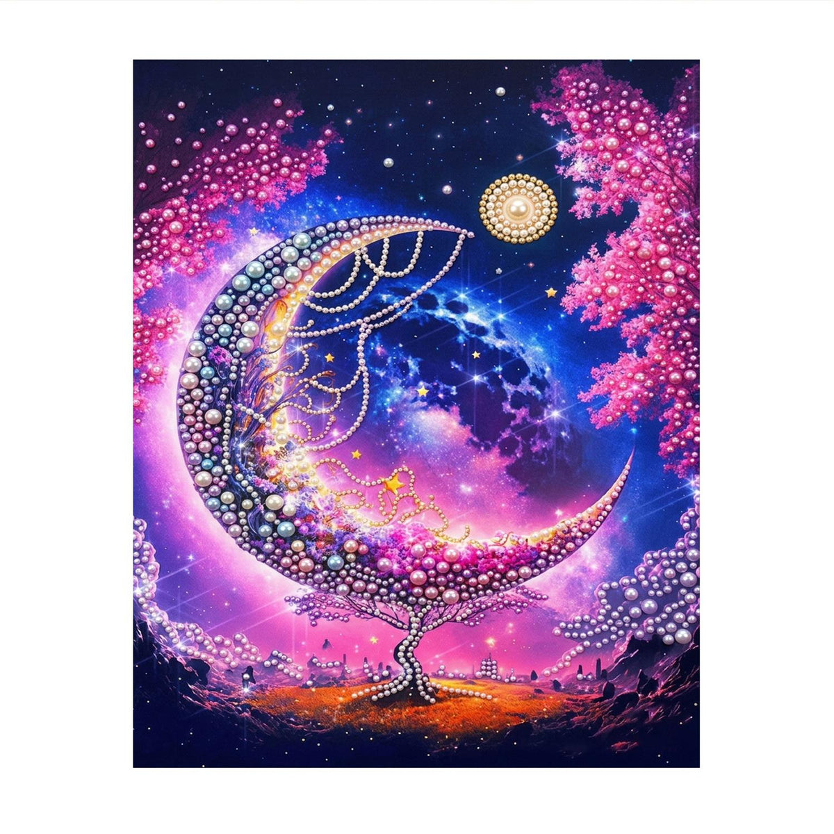 Galaxy Crescent and Blossom Tree pearl painting – image 11