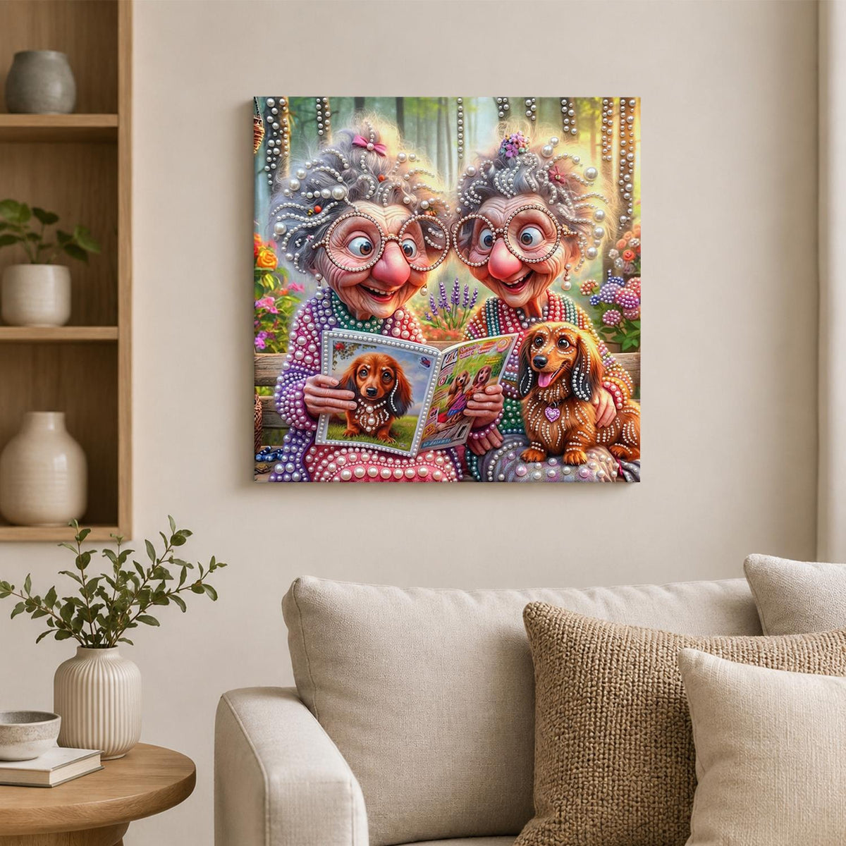 Dachshund Book Club Grannies pearl painting – image 2