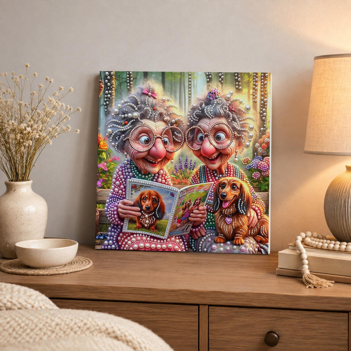 Dachshund Book Club Grannies pearl painting – image 3
