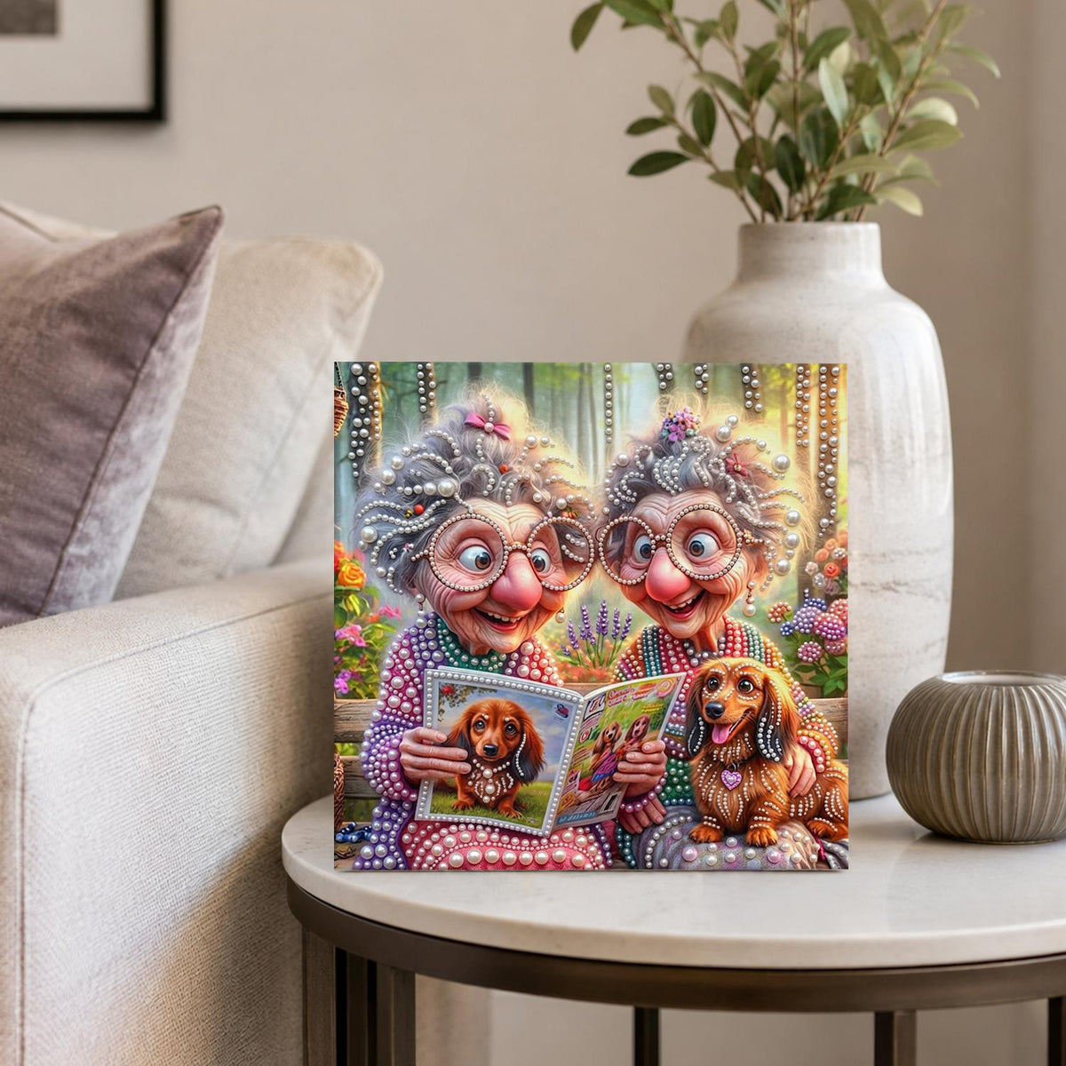 Dachshund Book Club Grannies pearl painting – image 4