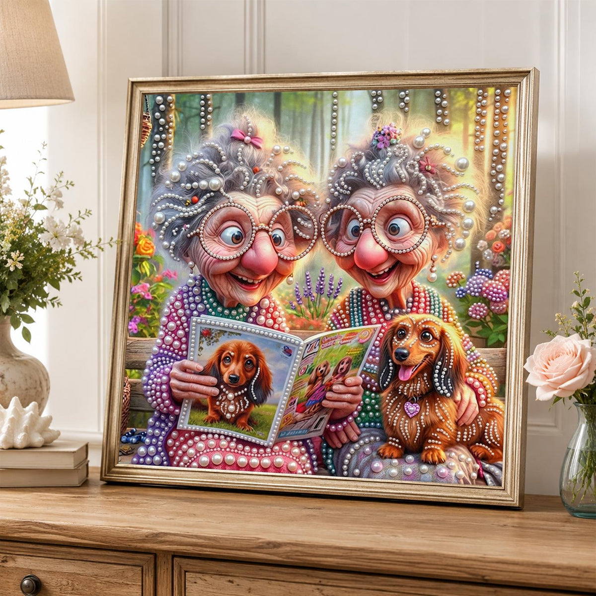 Dachshund Book Club Grannies pearl painting – image 5