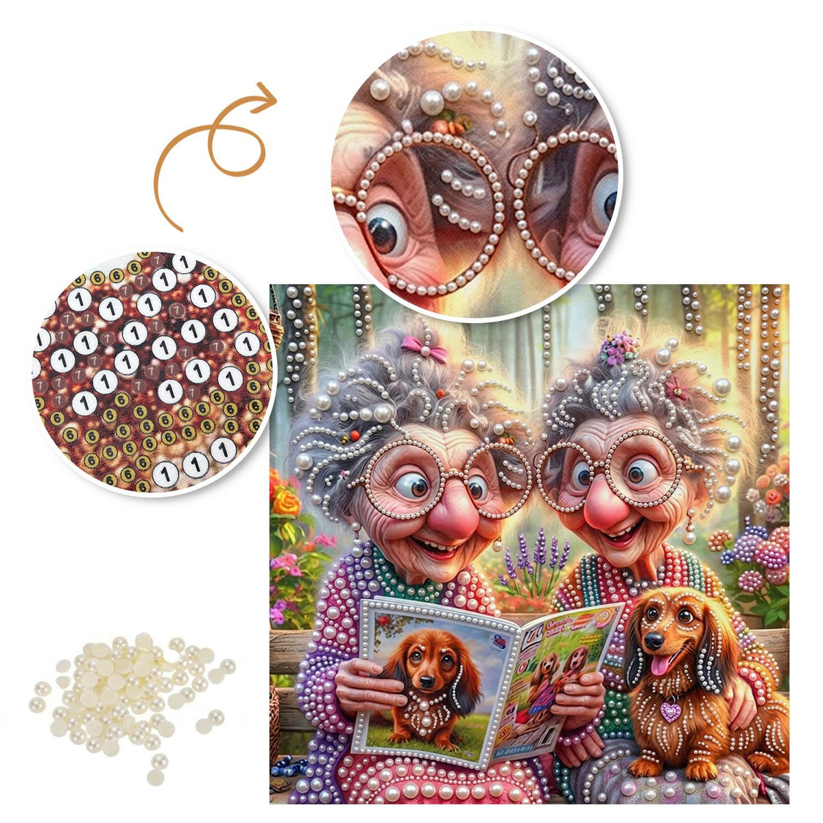 Dachshund Book Club Grannies pearl painting – image 6