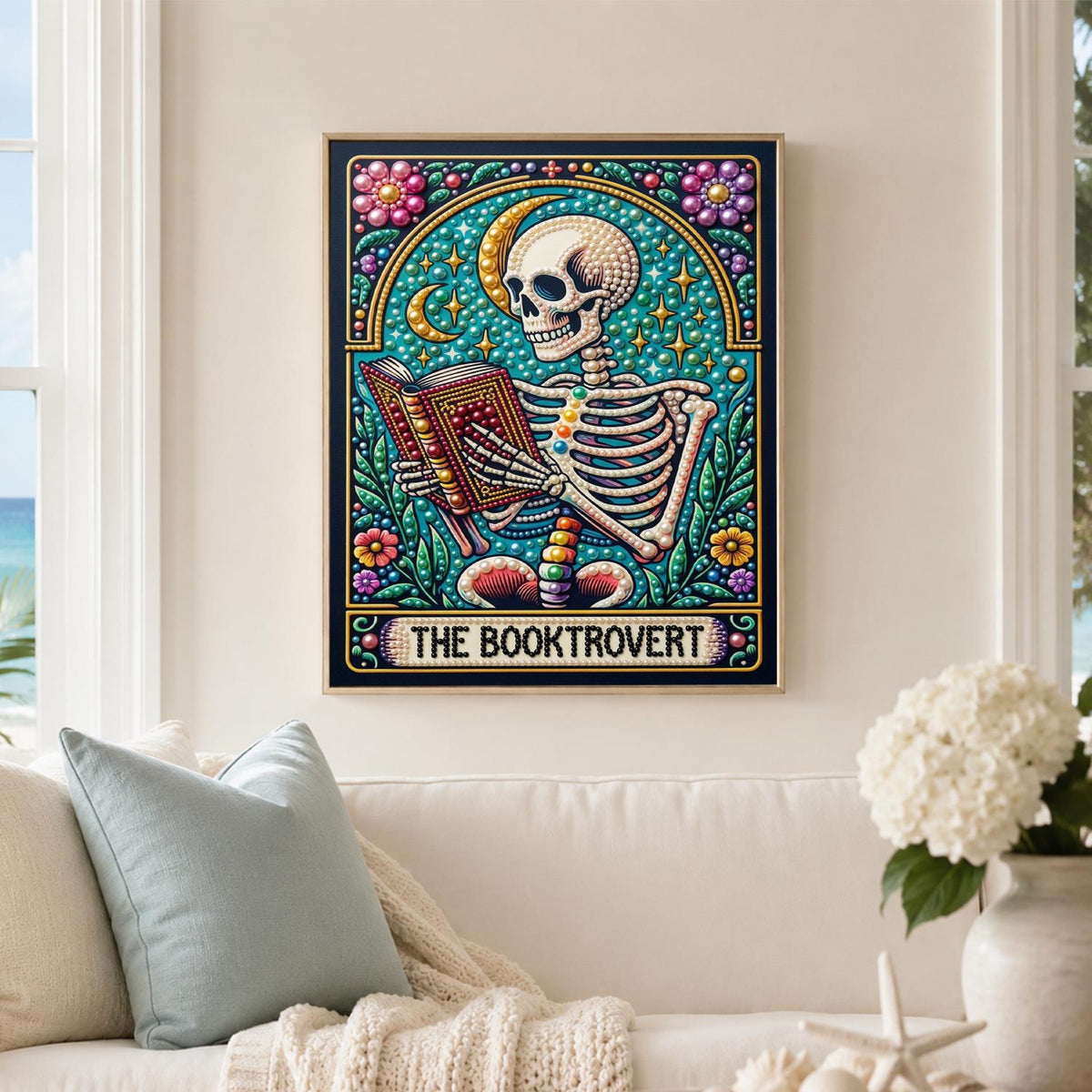 Bookworm Skeleton Tarot pearl painting – image 3