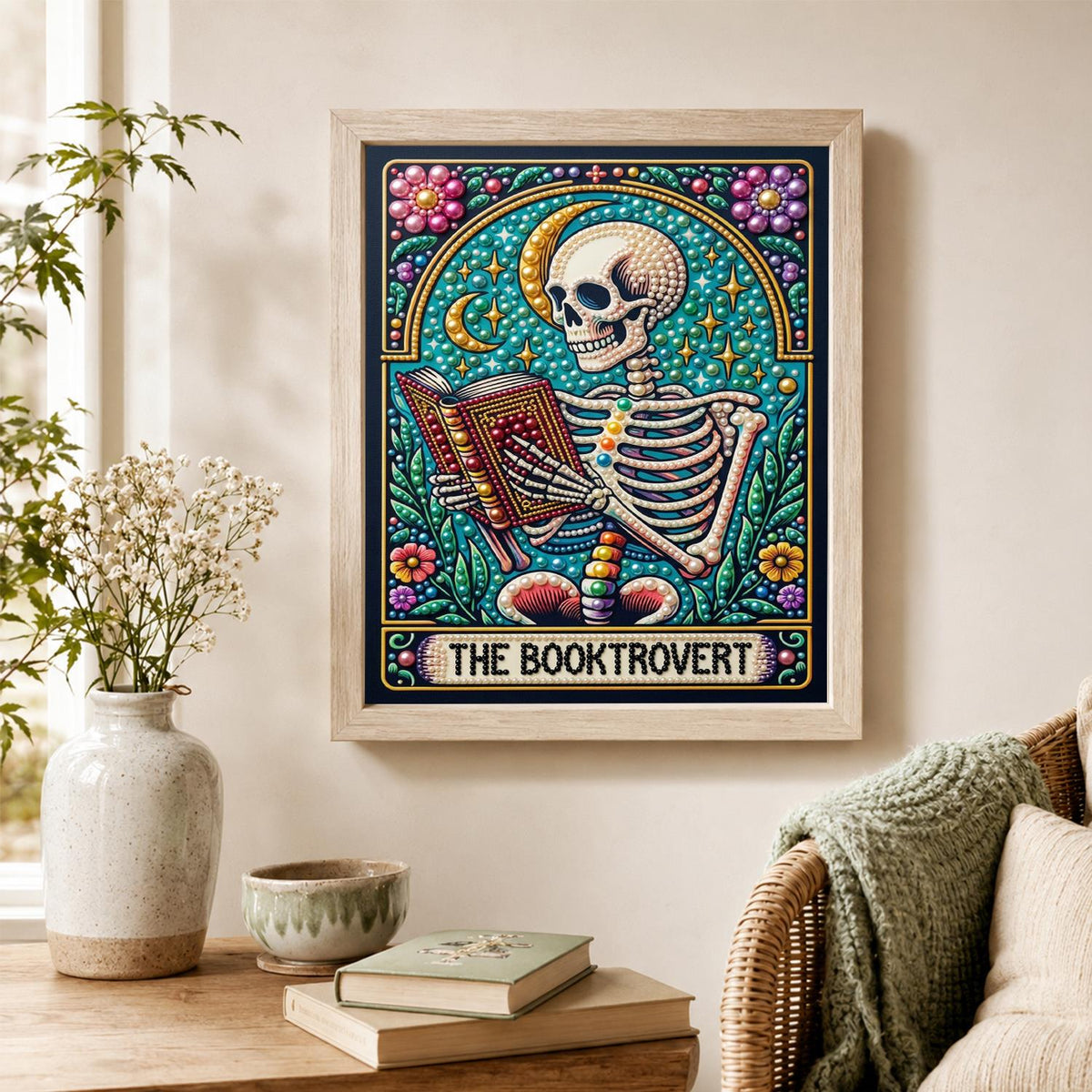 Bookworm Skeleton Tarot pearl painting – image 4