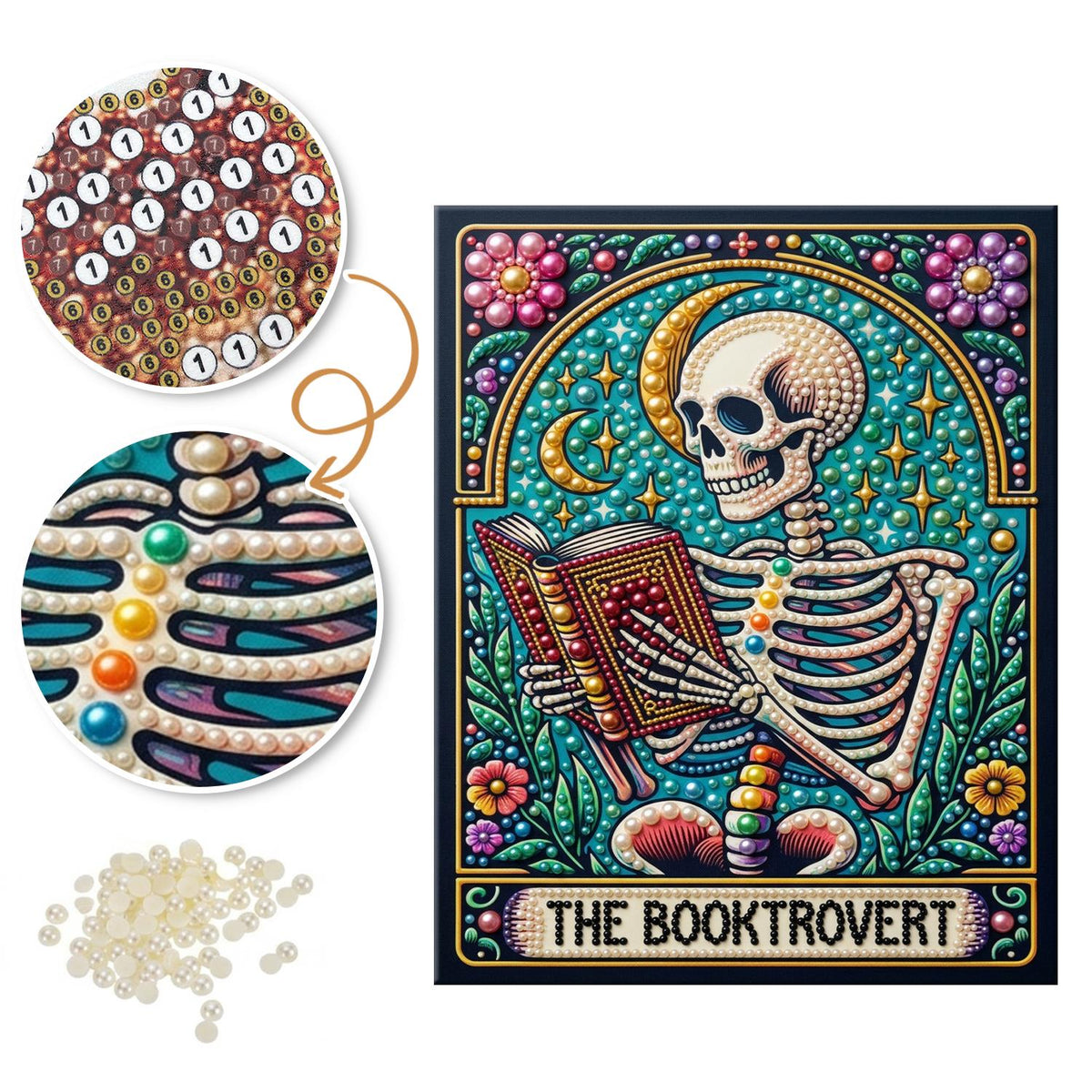 Bookworm Skeleton Tarot pearl painting – image 6