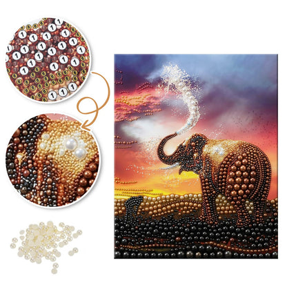 Elephant Spraying at Sunset pearl painting – image 6