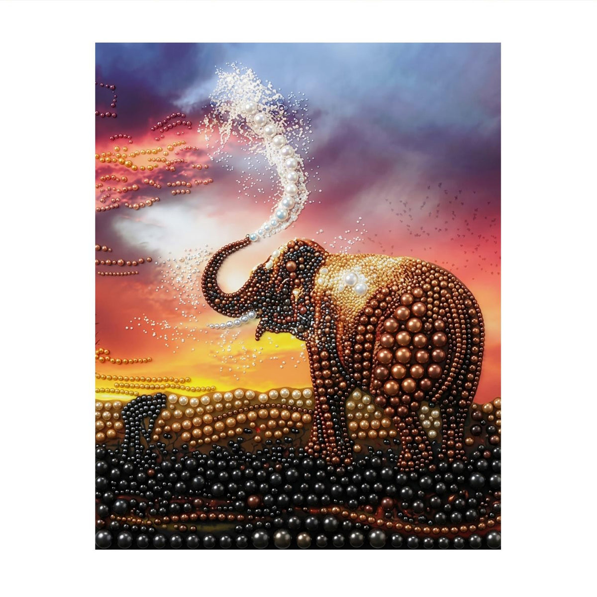 Elephant Spraying at Sunset pearl painting – image 11