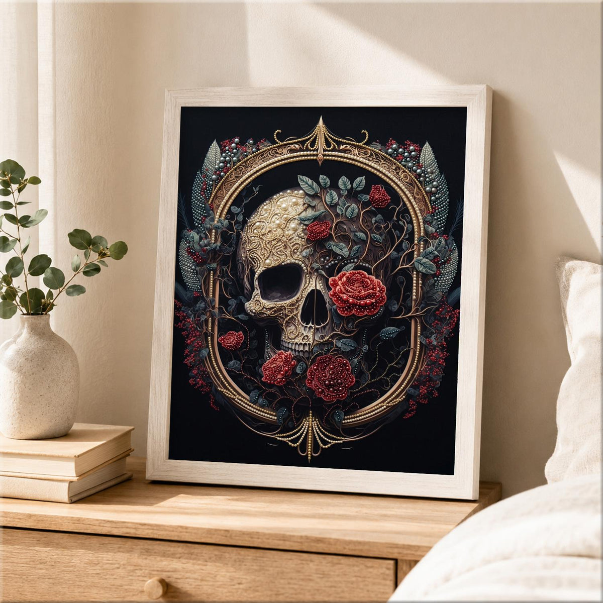 Skull in a Gilded Rose Frame pearl painting – image 2