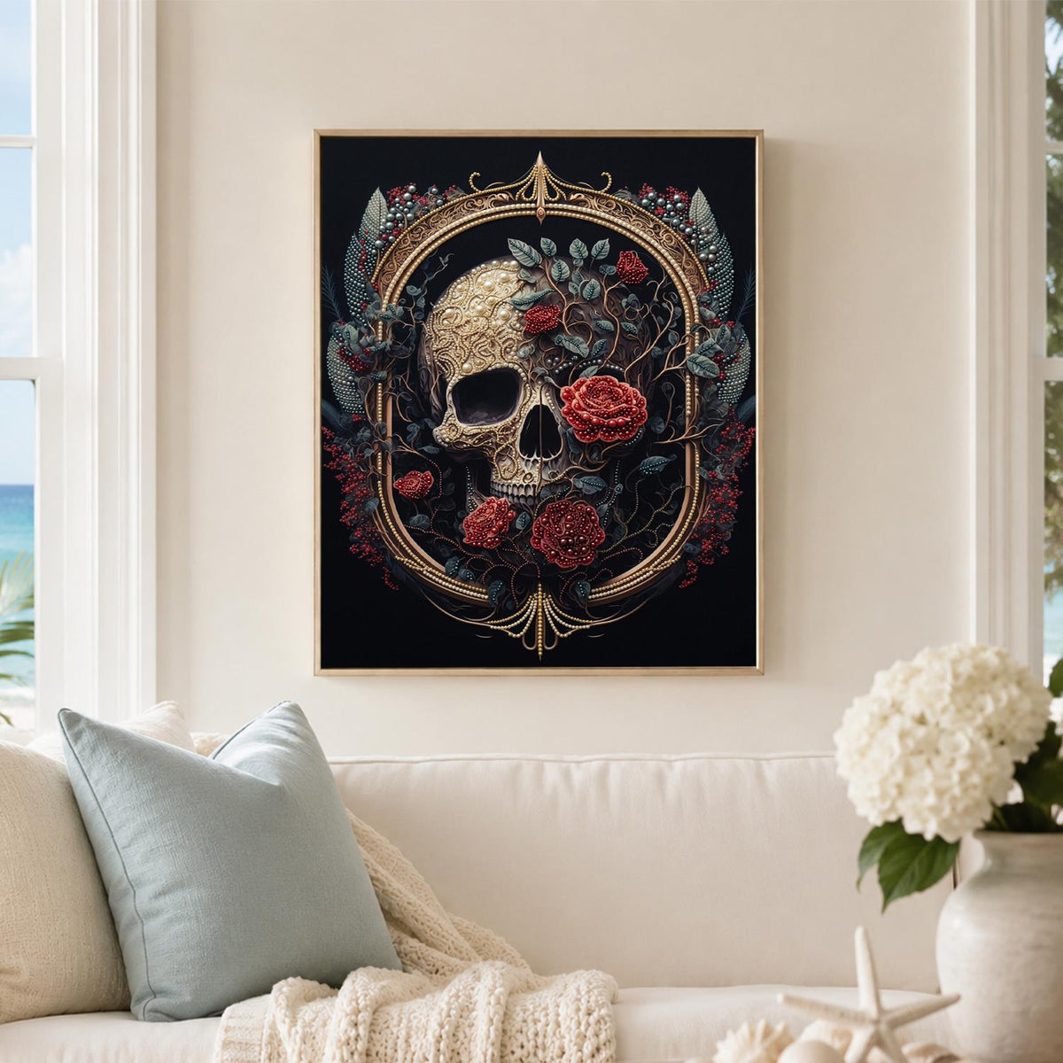 Skull in a Gilded Rose Frame pearl painting – image 3