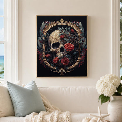 Skull in a Gilded Rose Frame pearl painting – image 3