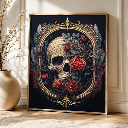 Skull in a Gilded Rose Frame pearl painting – image 5