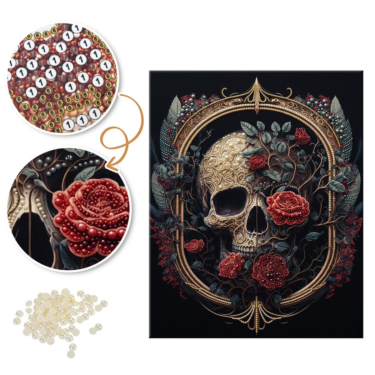 Skull in a Gilded Rose Frame pearl painting – image 6
