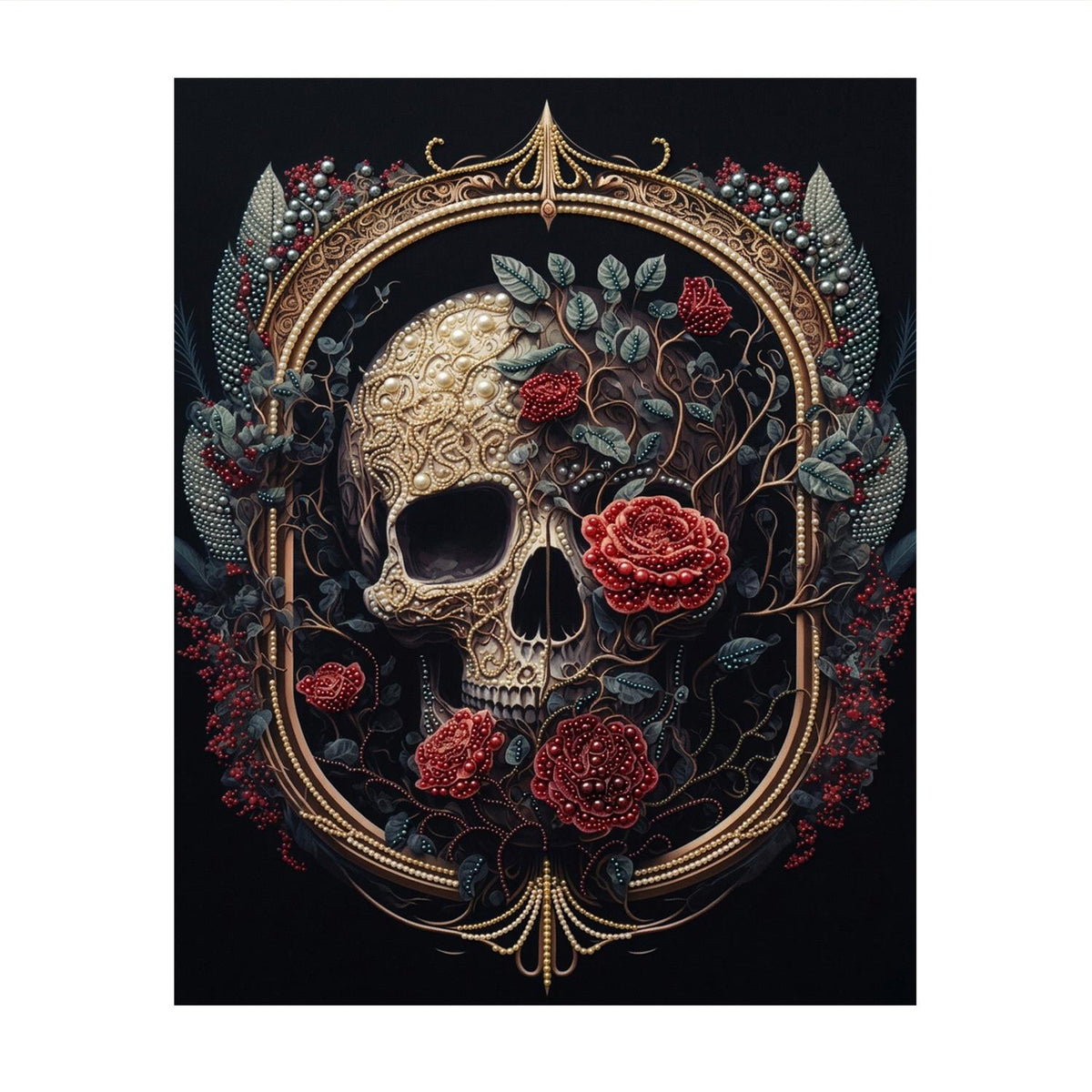 Skull in a Gilded Rose Frame pearl painting – image 11