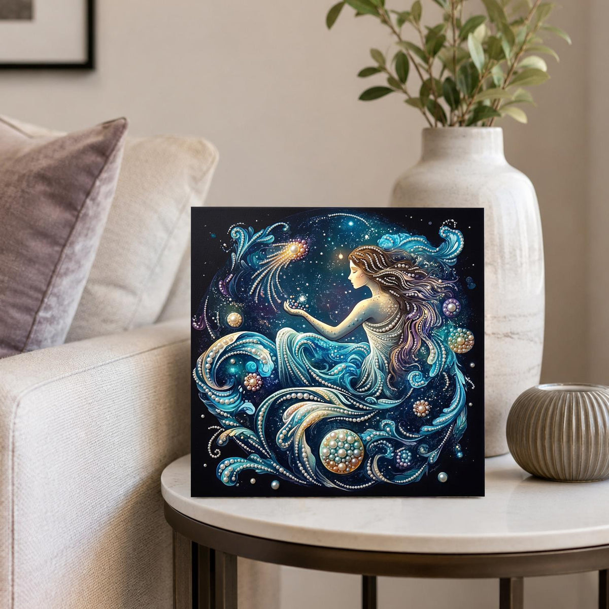 Mermaid in Cosmic Waves pearl painting – image 4