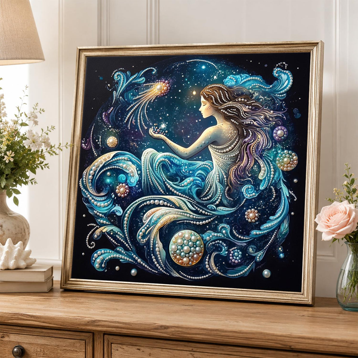 Mermaid in Cosmic Waves pearl painting – image 5