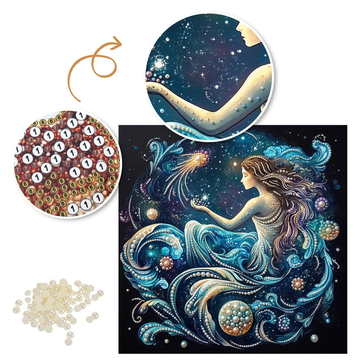 Mermaid in Cosmic Waves pearl painting – image 6