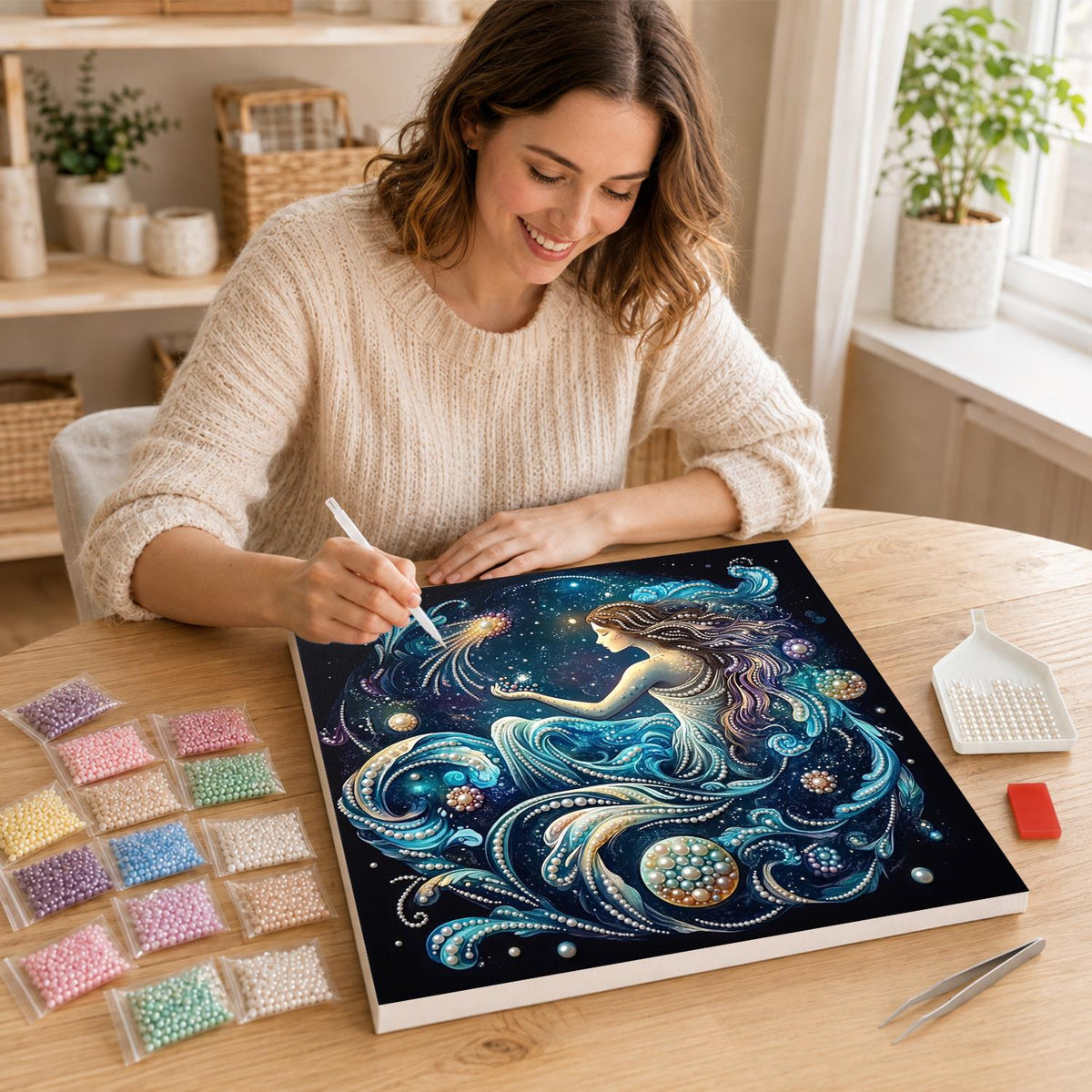 Mermaid in Cosmic Waves pearl painting – image 16