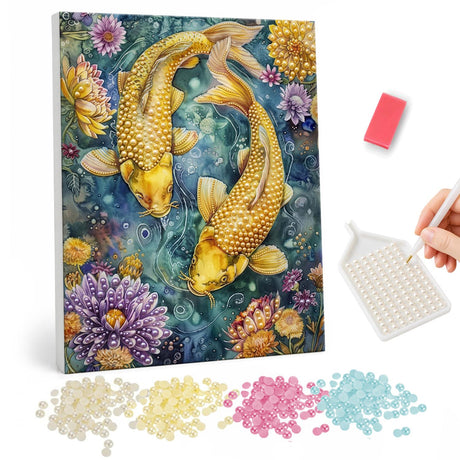 Golden Koi and Flowers Pearl Painting Kit pearl painting – image 1