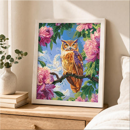 Horned Owl on a Peony Branch pearl painting – image 2