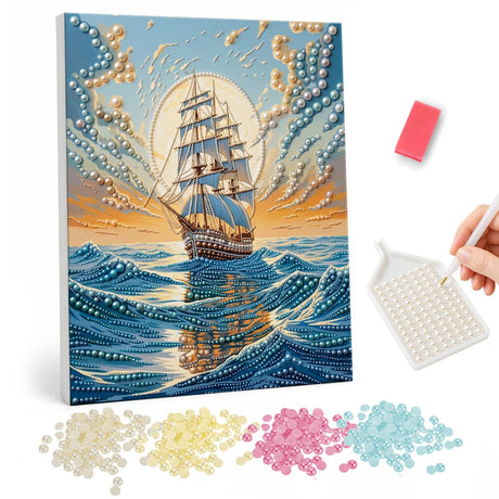 Sailing Ship at Sunset Pearl Painting Kit pearl painting – image 1