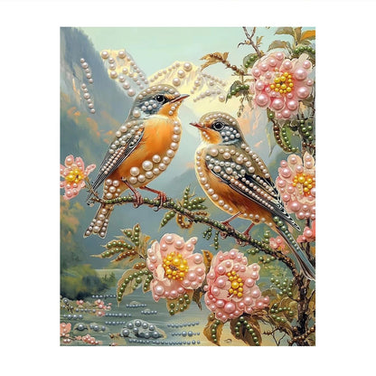 Songbird Pair in Pink Blossom pearl painting – image 11