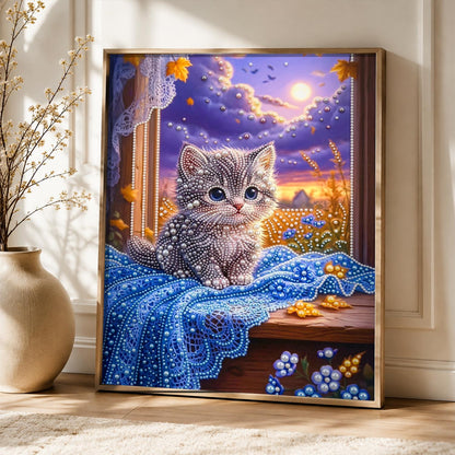 Gray Kitten on a Moonlit Sill pearl painting – image 5