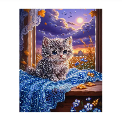 Gray Kitten on a Moonlit Sill pearl painting – image 11