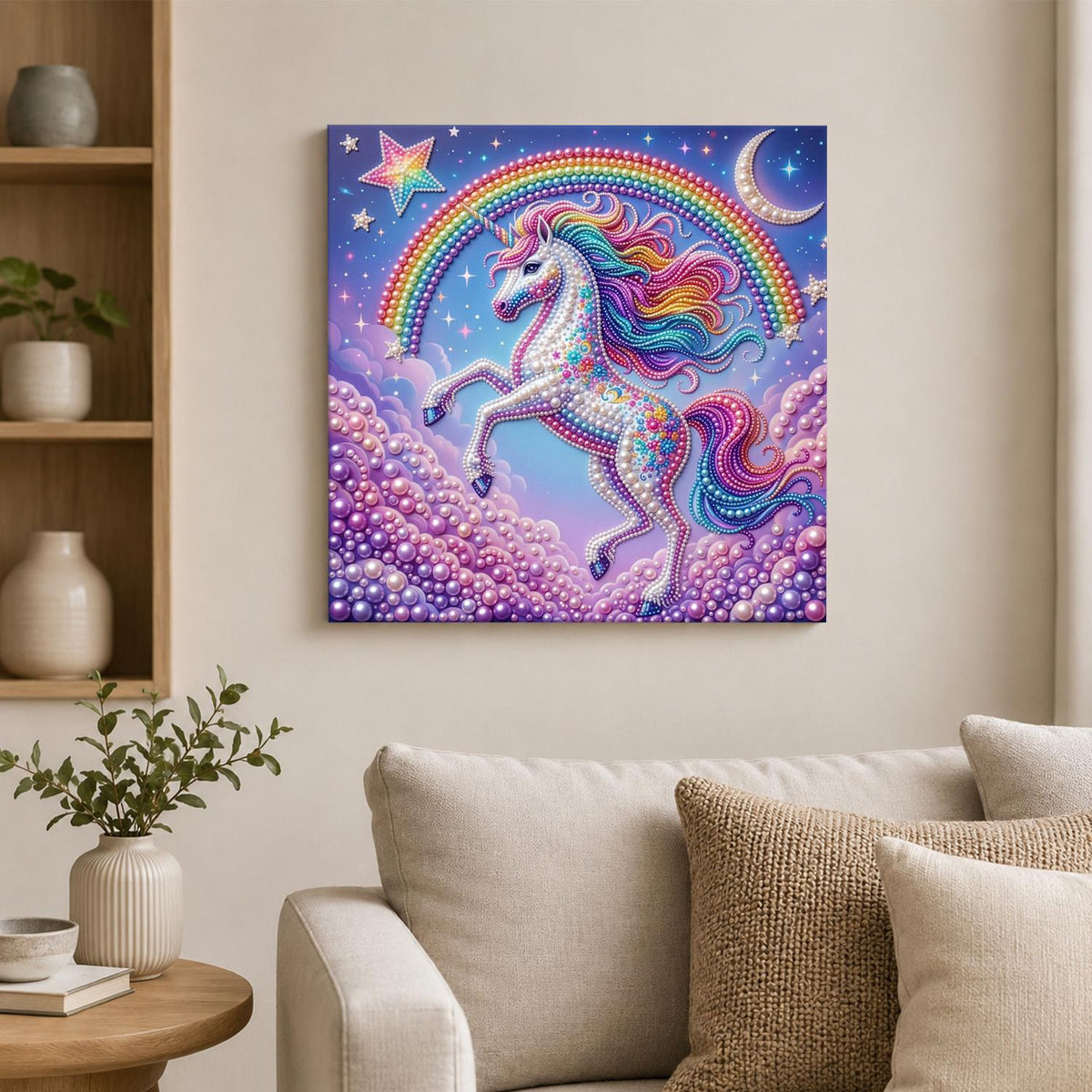 Prancing Unicorn on Lilac Clouds pearl painting – image 2