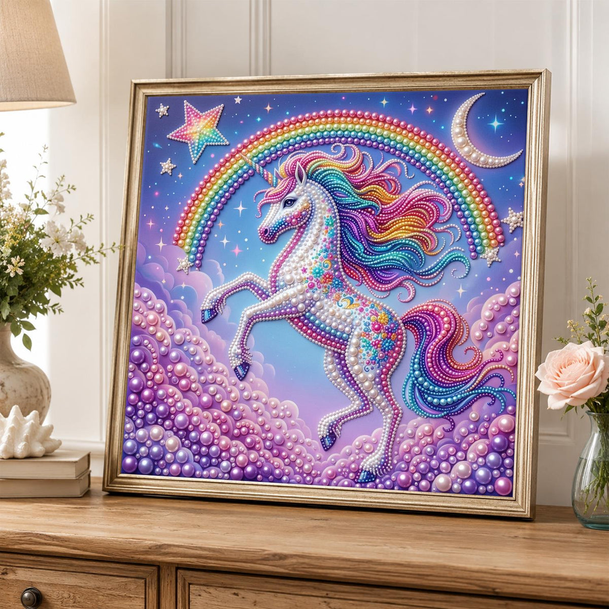 Prancing Unicorn on Lilac Clouds pearl painting – image 5