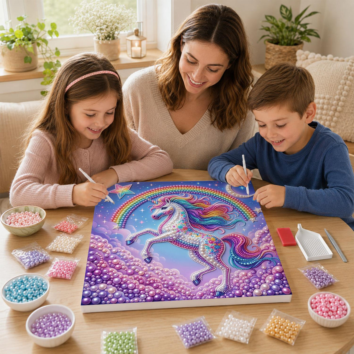Prancing Unicorn on Lilac Clouds pearl painting – image 15