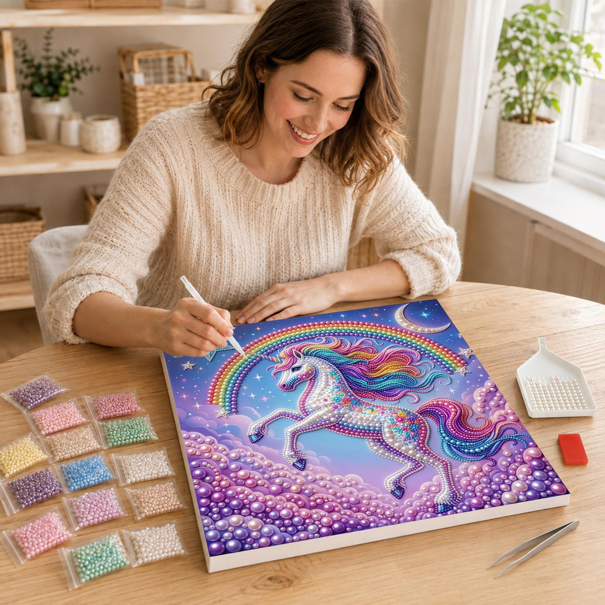 Prancing Unicorn on Lilac Clouds pearl painting – image 16