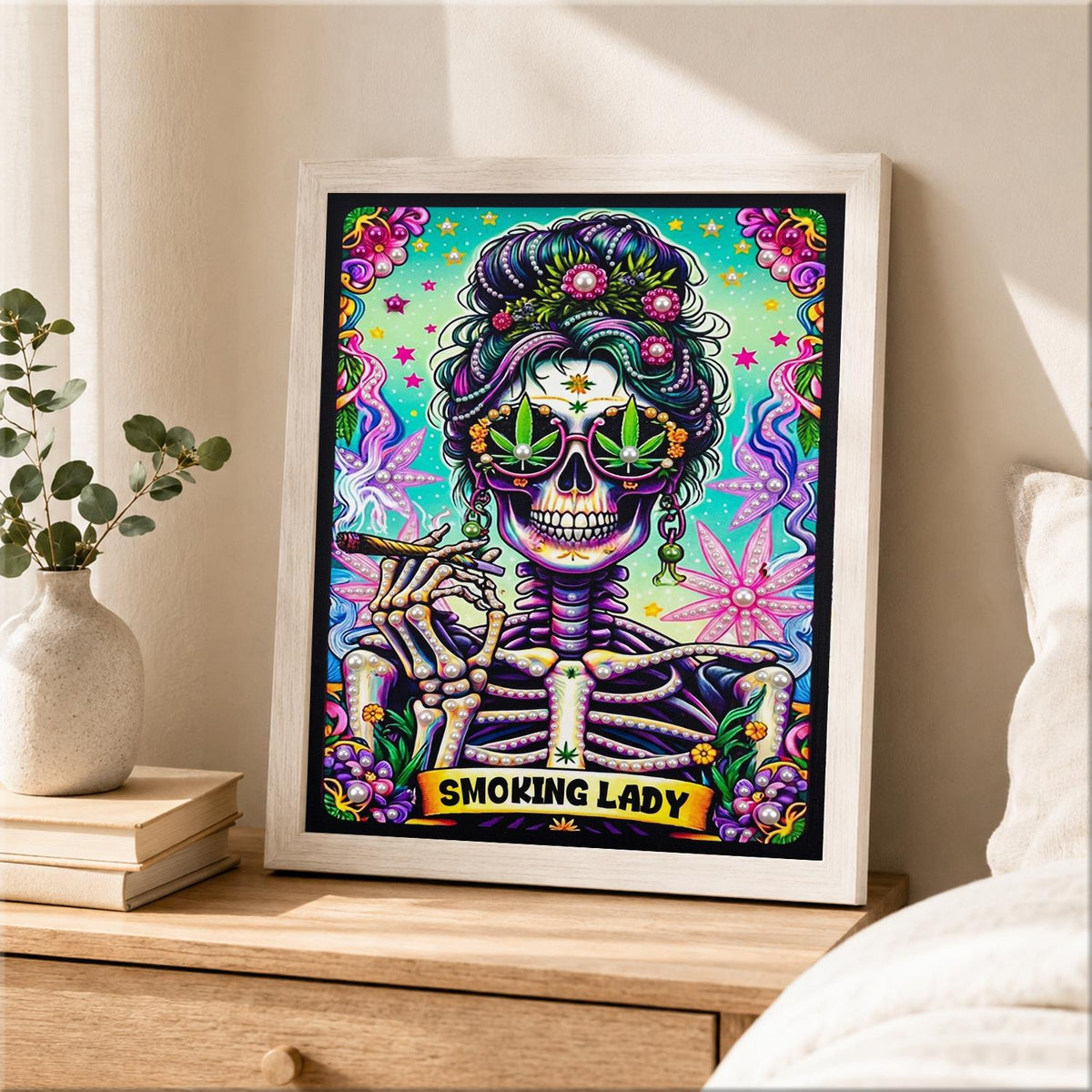 Skeleton Diva with a Flower Bun pearl painting – image 2