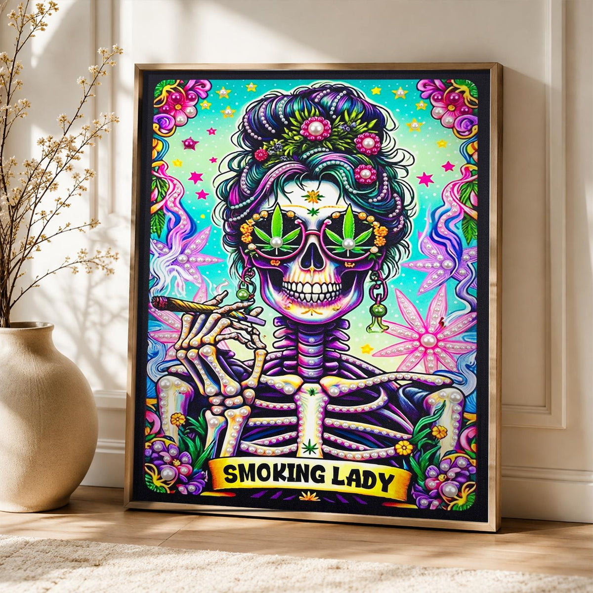 Skeleton Diva with a Flower Bun pearl painting – image 5