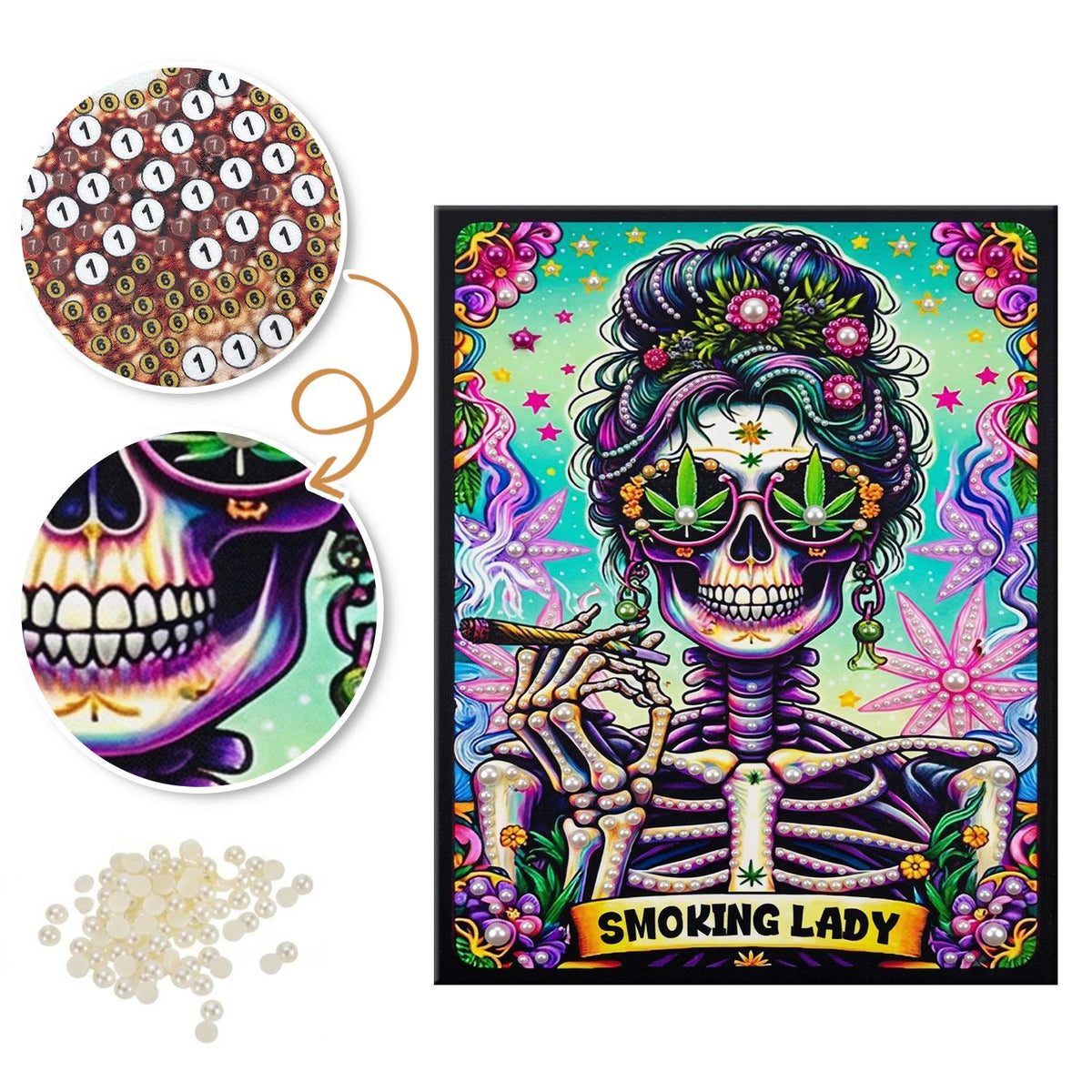 Skeleton Diva with a Flower Bun pearl painting – image 6