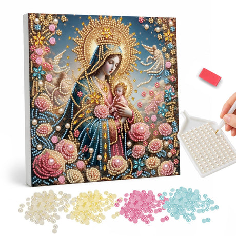 Virgin Mary and Baby Jesus pearl painting – image 1