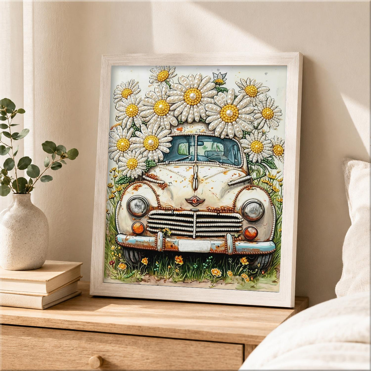 Forgotten Car Under Big Daisies pearl painting – image 2