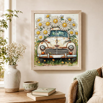 Forgotten Car Under Big Daisies pearl painting – image 4