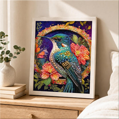 Hummingbird in a Golden Ring pearl painting – image 2