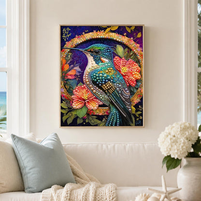 Hummingbird in a Golden Ring pearl painting – image 3
