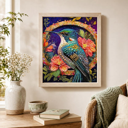 Hummingbird in a Golden Ring pearl painting – image 4