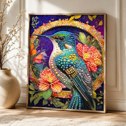 Hummingbird in a Golden Ring pearl painting – image 5