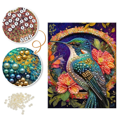 Hummingbird in a Golden Ring pearl painting – image 6