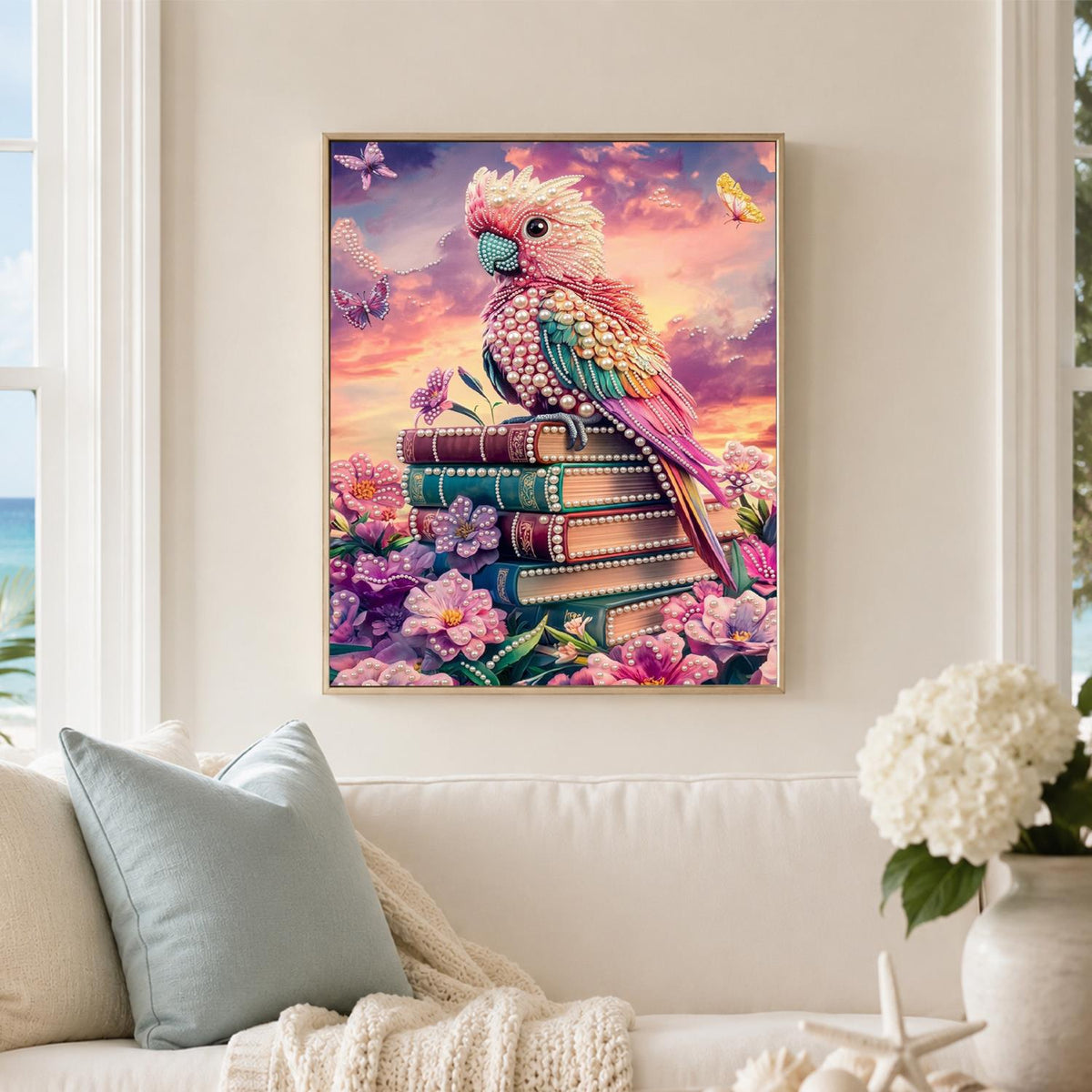 Sunset Cockatoo on a Book Stack pearl painting – image 3