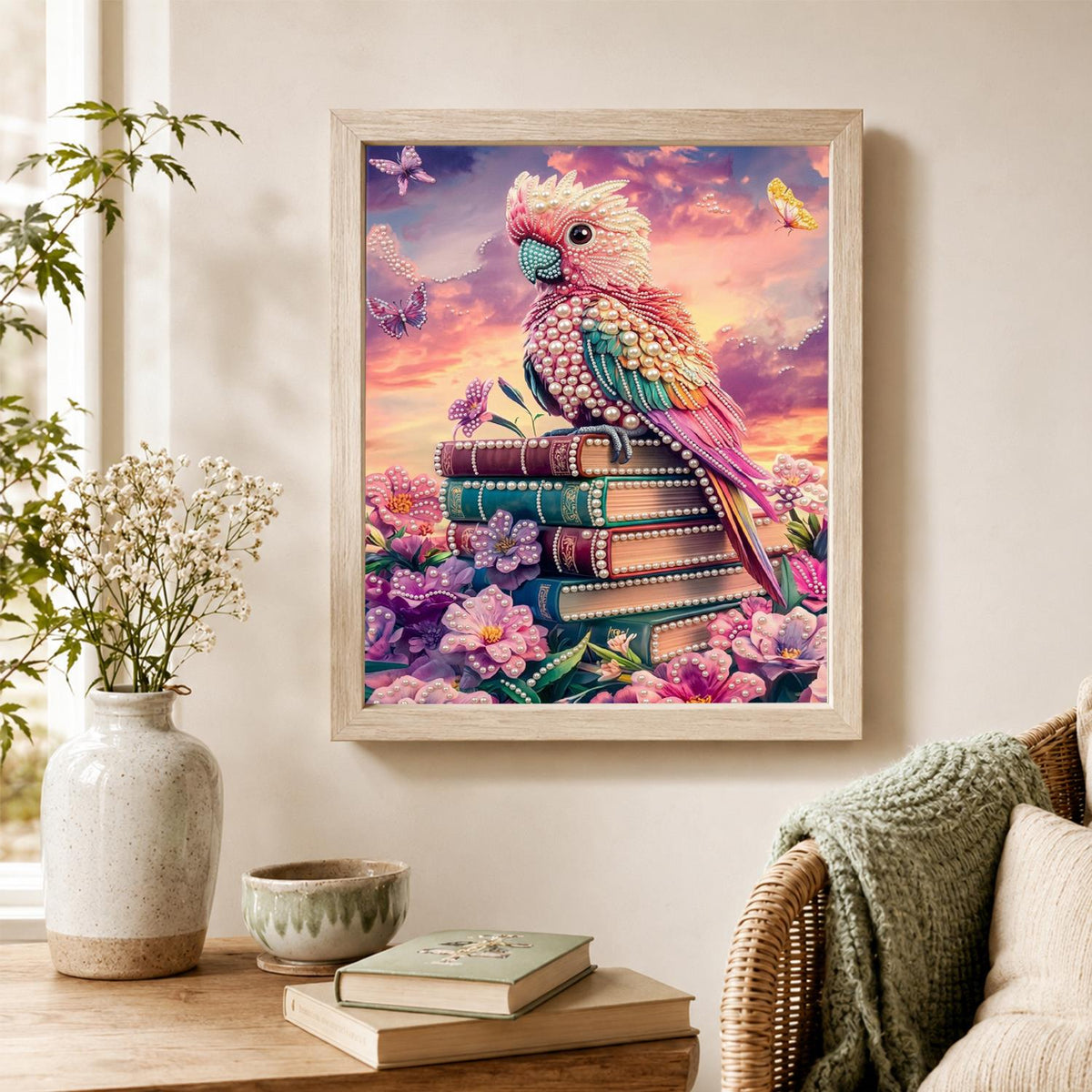 Sunset Cockatoo on a Book Stack pearl painting – image 4