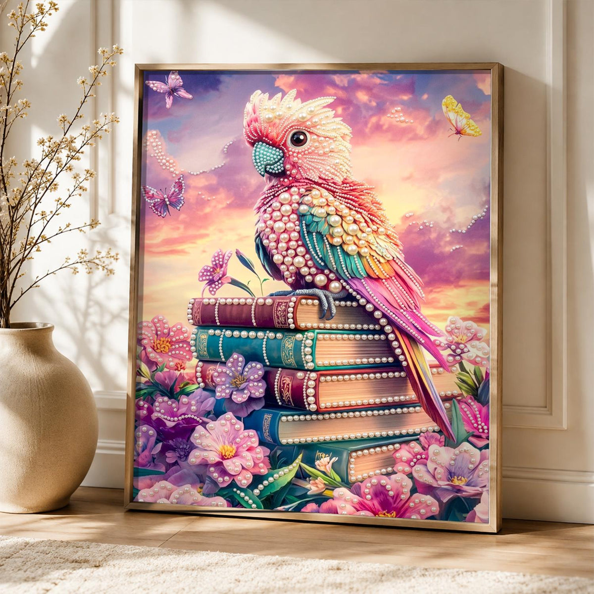 Sunset Cockatoo on a Book Stack pearl painting – image 5