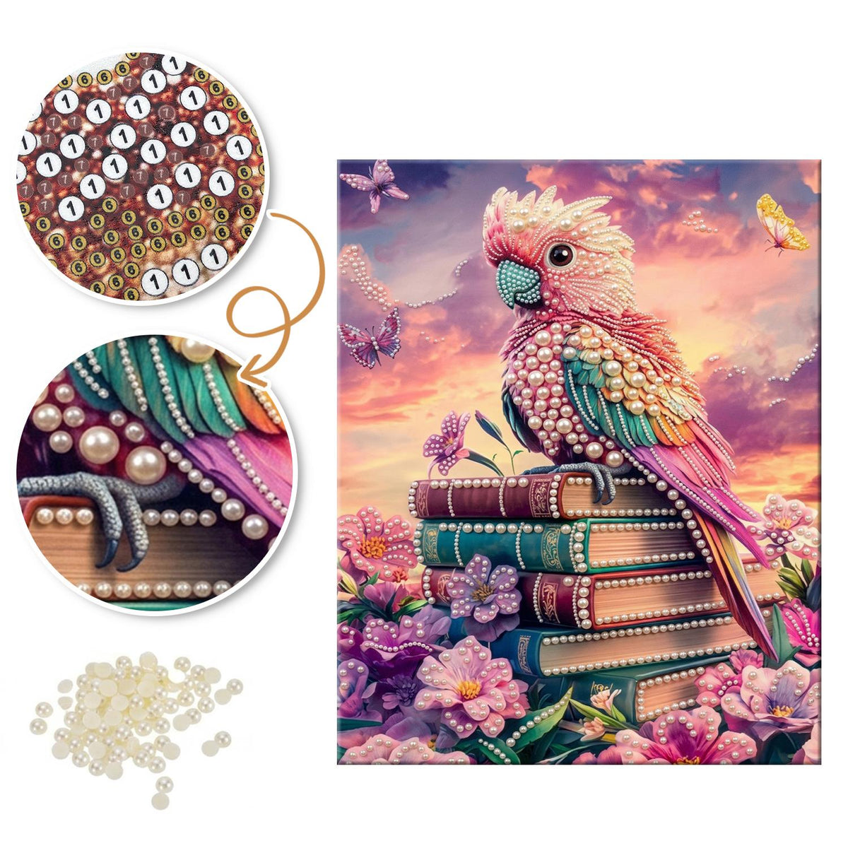 Sunset Cockatoo on a Book Stack pearl painting – image 6