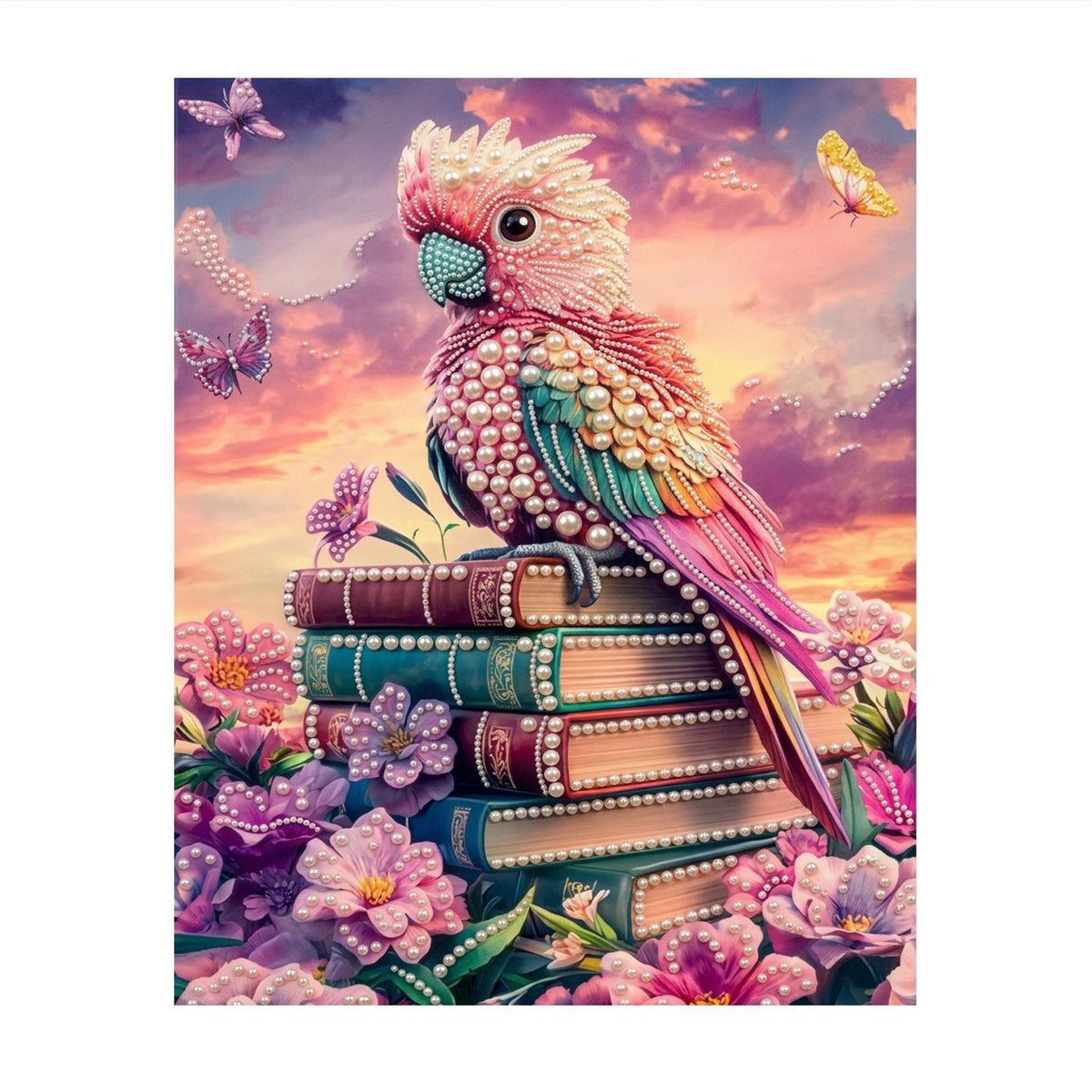 Sunset Cockatoo on a Book Stack pearl painting – image 11
