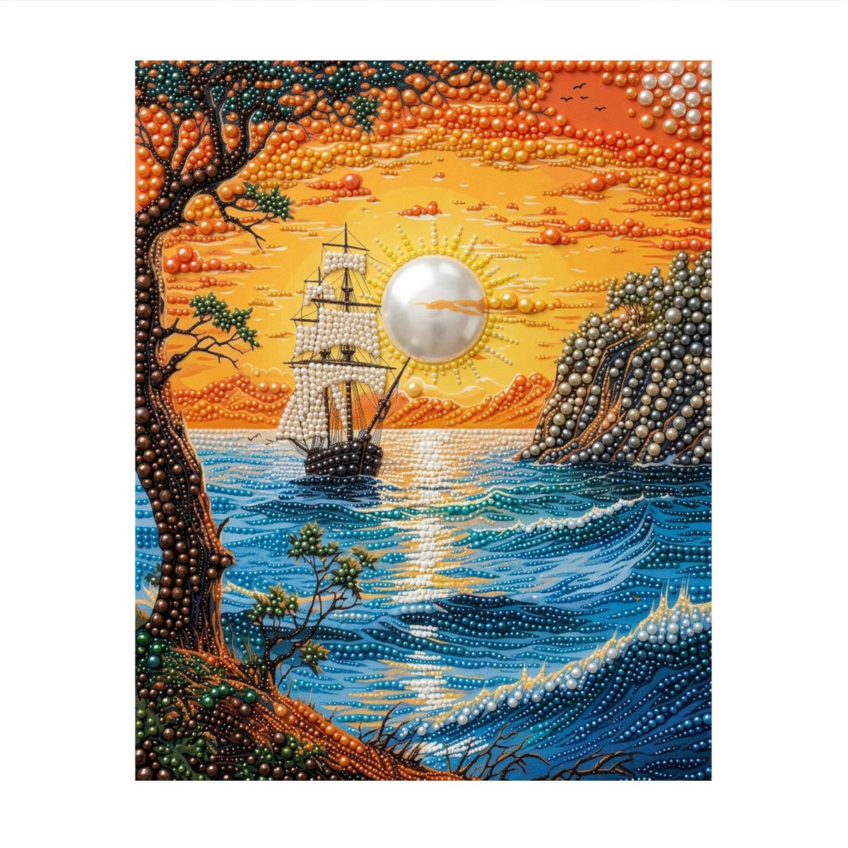 Clifftop View of a Sunset Ship pearl painting – image 11